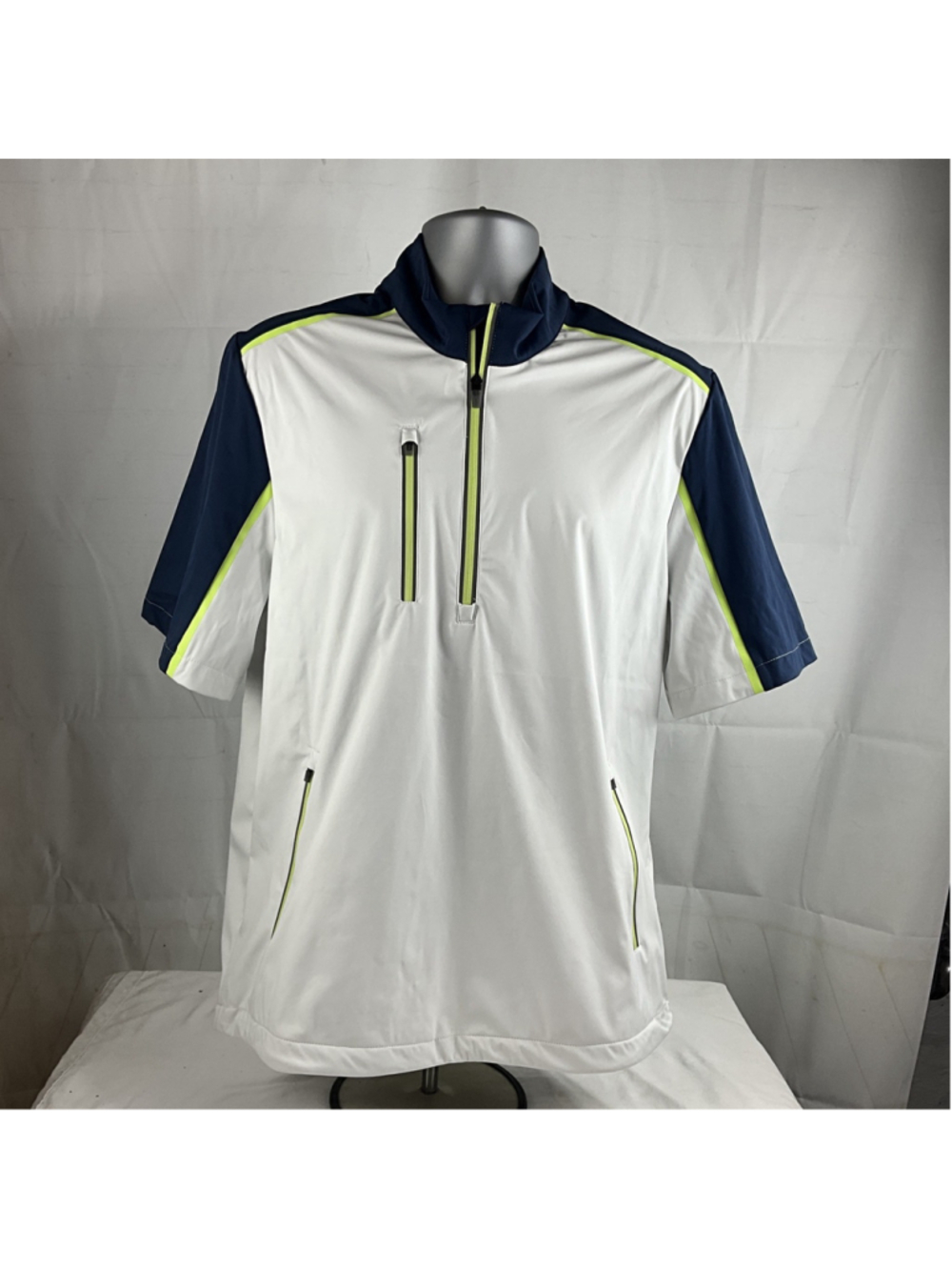 Above The Links Golf Pullover Men M White Blue Half Zip Performance Shirt EUC